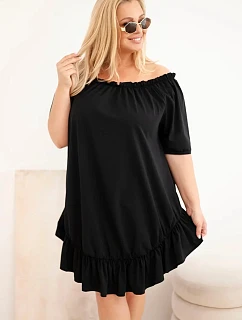 Dámské šaty Plus Size bavlněné s volánem černá