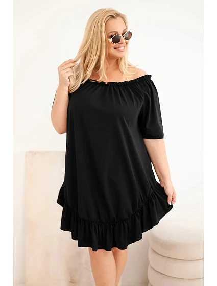 Dámské šaty Plus Size bavlněné s volánem černá Dámské šaty Plus Size bavlněné s volánem černá
