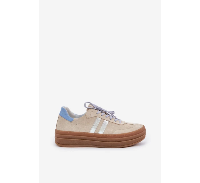 Zazoo N1068S4 Dámské semišové sneakersy na platformě béžové