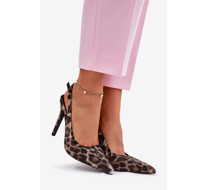 Zdobené Sandály Na Podpatku Panterka Béžovo-Černé Kemonia