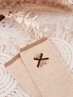 Bavlněné ponožky pruhované s medvídkem Béžové