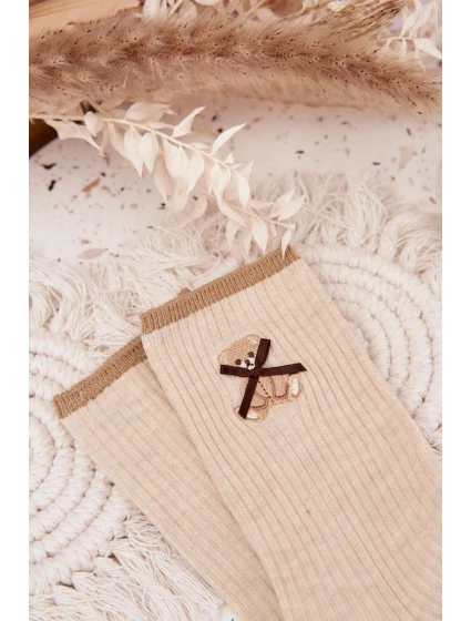 Bavlněné ponožky pruhované s medvídkem Béžové