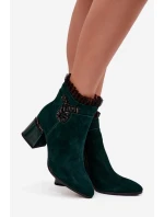 Dámské zateplené kotníkové boty z přírodního semiše D&A - lahvově zelená Dámské zateplené kotníkové boty z přírodního semiše D&A - lahvově zelená