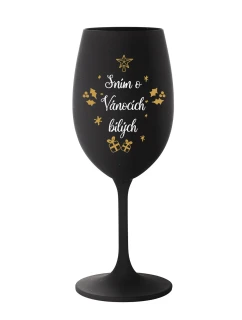 SNÍM O VÁNOCÍCH BÍLÝCH - černá sklenice na víno 350 ml