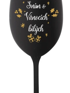 SNÍM O VÁNOCÍCH BÍLÝCH - černá sklenice na víno 350 ml