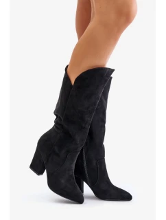 Dámské kozačky na podpatku MP401-1 Černá - Step in style