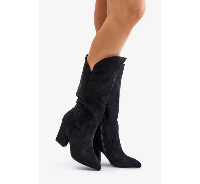 Dámské kozačky na podpatku MP401-1 Černá - Step in style