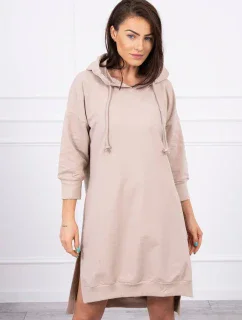 Šaty s kapucí a delšími zády béžové