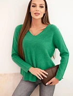Svetr dámský z viskózy s výstřihem do V zelený