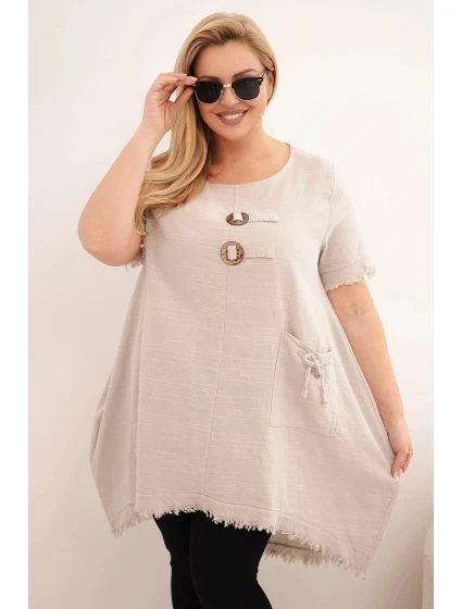 Dámské bavlněné šaty Plus Size s delším zadním dílem a kapsou béžová