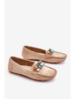Dámské semišové mokasíny s krystaly Béžove model 21612163 - EVENTO
