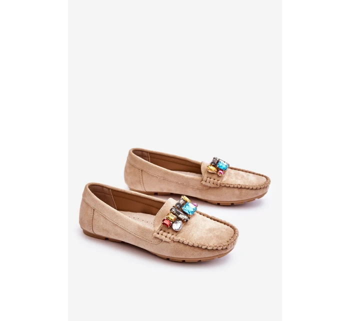 Dámské semišové mokasíny s krystaly Béžove model 21612163 - EVENTO