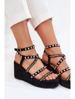 Dámské Sandály Na Klínu Se Zdobením Na Páscích Černé Lunara