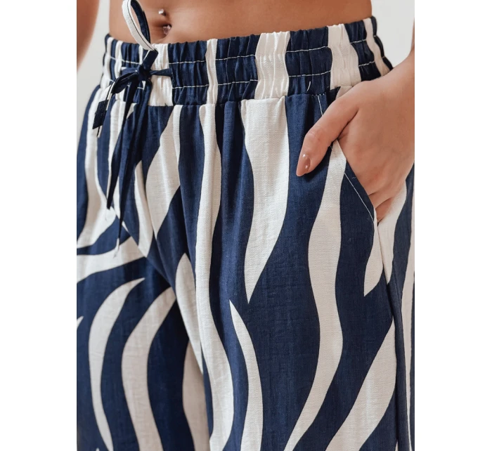 Dámské pruhované kalhoty se širokými nohavicemi ZEBRAVIBE námořnická modř a béžová FashionStreet UY2654 Dámské pruhované kalhoty se širokými nohavicemi ZEBRAVIBE námořnická modř a béžová FashionStreet UY2654