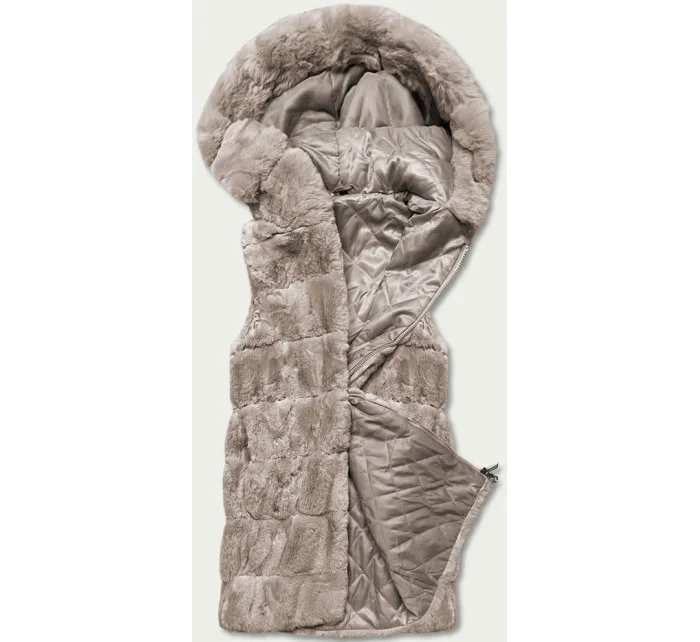 Béžová kožešinová vesta s kapucí (BR8060-12) Béžová kožešinová vesta s kapucí (BR8060-12)