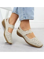 Dámská kožená prolamovaná obuv na suchý zip béžové barvy Rieker 41399-14