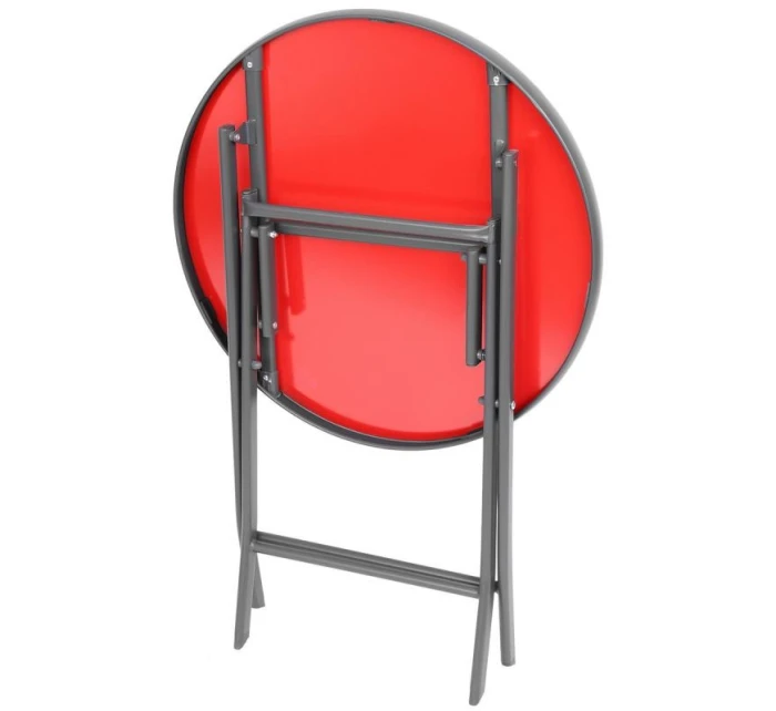 SADA BALKONOVÉHO NÁBYTKU KULATÝ STŮL A 2 SKLÁDACÍ ŽIDLE ČERVENÁ