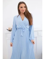 Šaty se svázaným plisovaným lemem modrý Šaty se svázaným plisovaným lemem modrý