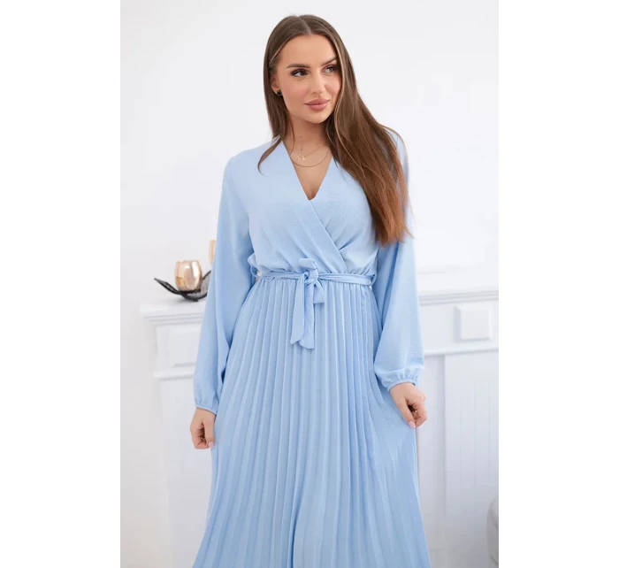 Šaty se svázaným plisovaným lemem modrý Šaty se svázaným plisovaným lemem modrý