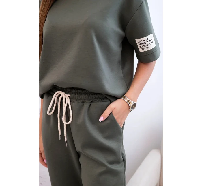 Dámský viskózový komplet s krátkým rukávem a nohavicemi khaki