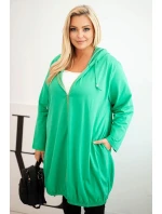 Dámská mikina Plus Size bavlněná s kapucí a zipem zelená