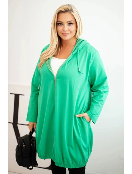 Dámská mikina Plus Size bavlněná s kapucí a zipem zelená