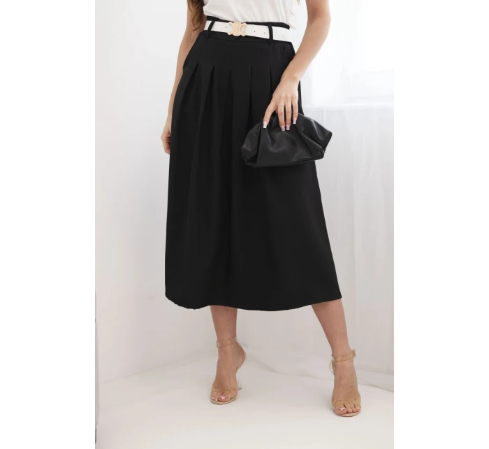 Dámská viskózová sukně s páskem a záhyby černá Dámská viskózová sukně s páskem a záhyby černá