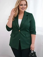 Dámské sako z viskózy Plus Size s dlouhým rukávem a límcem tmavě zelené