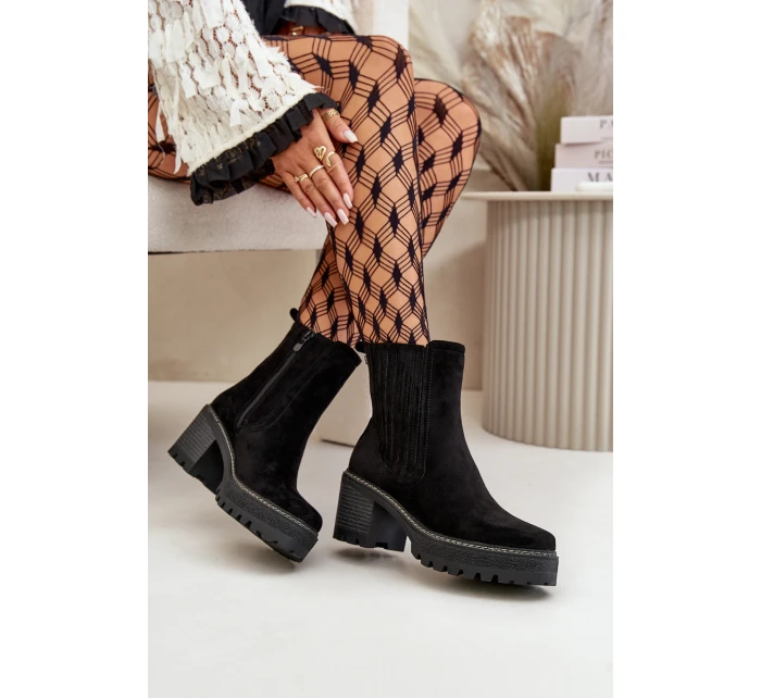 Dámské botky na podpatku z eko semiše zateplené černé Nevitas