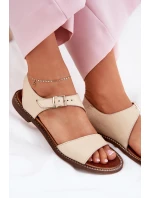 Dámské kožené ploché sandály model 21692915 béžové - Zazoo Dámské kožené ploché sandály model 21692915 béžové - Zazoo