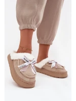 Dámské pantofle s kožíškem a mašlí Fenella – béžové Dámské pantofle s kožíškem a mašlí Fenella – béžové