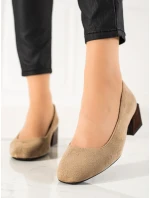 Moderní hnědé  lodičky dámské na širokém podpatku