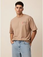 Pánské bavlněné tričko s potiskem cappuccino FashionStreet RX5303