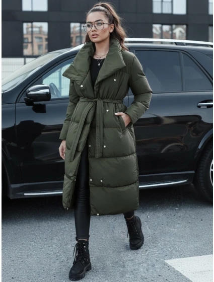 Dámský zimní dlouhý prošívaný kabát FAVI zelený FashionStreet TY4576