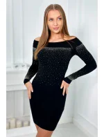Pletené šaty s odhalenými rameny černý Pletené šaty s odhalenými rameny černý