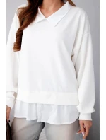 Dámská máslová mikina z viskózy s model 22014151 vsadkou bílá - K-Fashion Dámská máslová mikina z viskózy s model 22014151 vsadkou bílá - K-Fashion