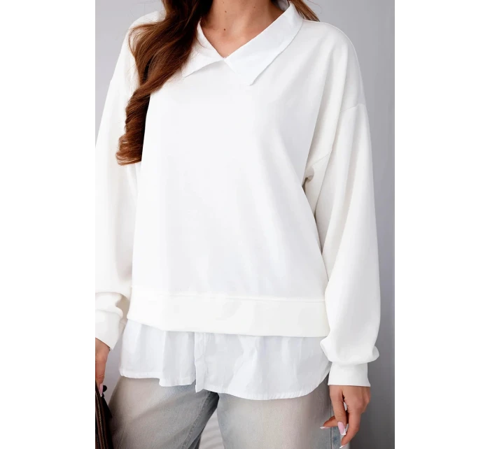 Dámská máslová mikina z viskózy s model 22014151 vsadkou bílá - K-Fashion Dámská máslová mikina z viskózy s model 22014151 vsadkou bílá - K-Fashion