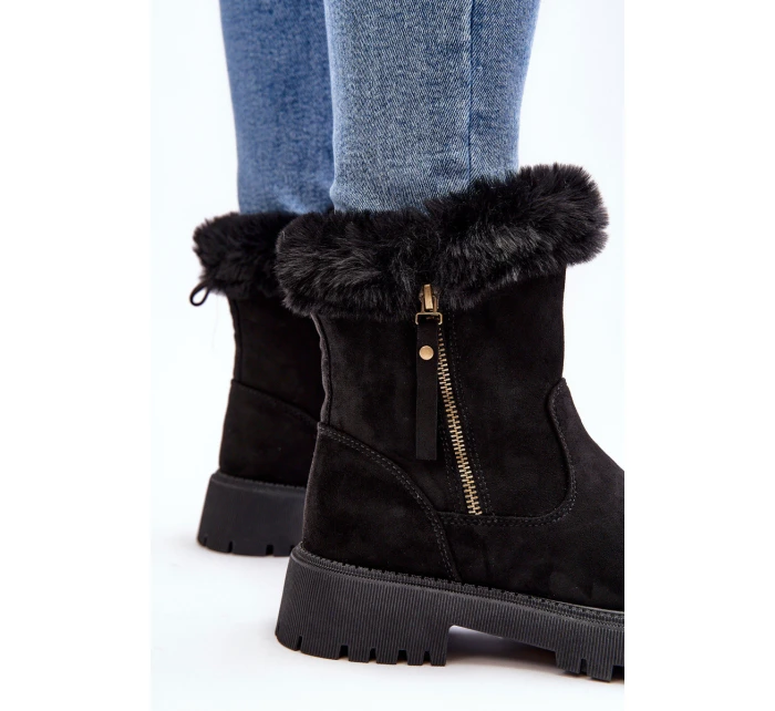 Botky Zamszové Dámské S Kožíškem Černá Hasiva Botky Zamszové Dámské S Kožíškem Černá Hasiva