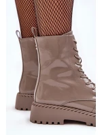 Dámské patentované kotníkové boty s ozdobou, béžová S.Barski Dámské patentované kotníkové boty s ozdobou, béžová S.Barski