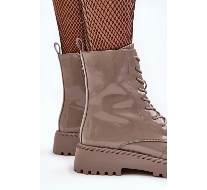 Dámské patentované kotníkové boty s ozdobou, béžová S.Barski Dámské patentované kotníkové boty s ozdobou, béžová S.Barski