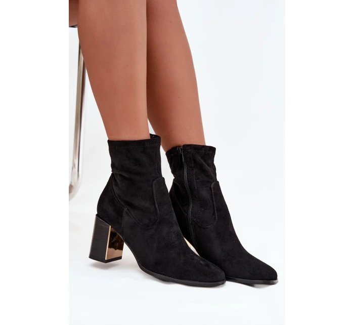 Dámské botky Amelisse – černé, na podpatku, zateplené se zlatým detailem
