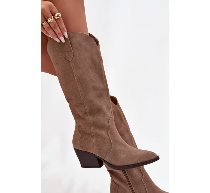 Dámské zateplené kožené kovbojky Urselle – khaki Dámské zateplené kožené kovbojky Urselle – khaki