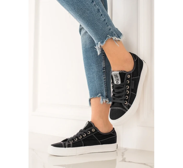 Módní  tenisky černé dámské bez podpatku