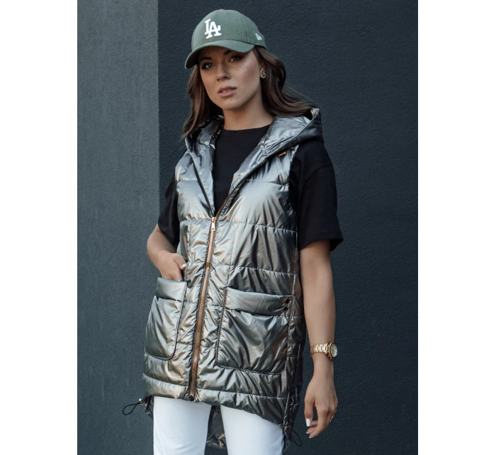 Dámská prošívaná dlouhá vesta s kapucí JESS tmavě šedá FashionStreet TY4446 Dámská prošívaná dlouhá vesta s kapucí JESS tmavě šedá FashionStreet TY4446