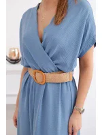 Dlouhé šaty s ozdobným páskem džínovina