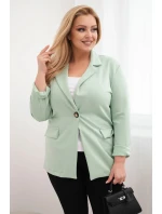 Dámská viskózová blazer Plus Size s dlouhým rukávem a límcem tmavě mátová