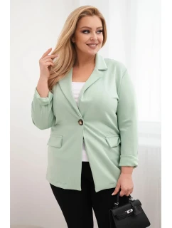 Dámská viskózová blazer Plus Size s dlouhým rukávem a límcem tmavě mátová