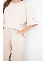 Dámský máslový komplet z viskózy mikina a široké kalhoty béžový