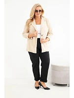 Dámské sako Plus Size manšestrové s klopami a kapsami béžová
