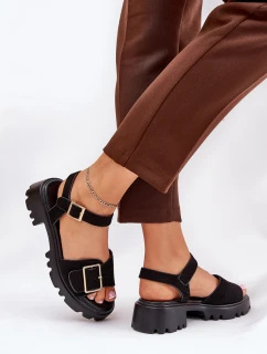 Eko Semišové Sandály Dámské S Přezkou Černé Gofielle